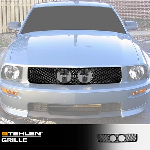 Miniatura 3 de 642167820512 Compatible con Ford Mustang GT 2005-2009 Rejilla de parachoques delantero de malla con orificio para luces antiniebla, negro brillante