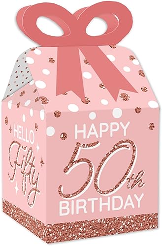 Miniatura 11 de Big Dot of Happiness 10º cumpleaños de oro rosa rosa – Cajas de regalo cuadradas – Cajas de lazo para fiesta de feliz cumpleaños – Juego de 12