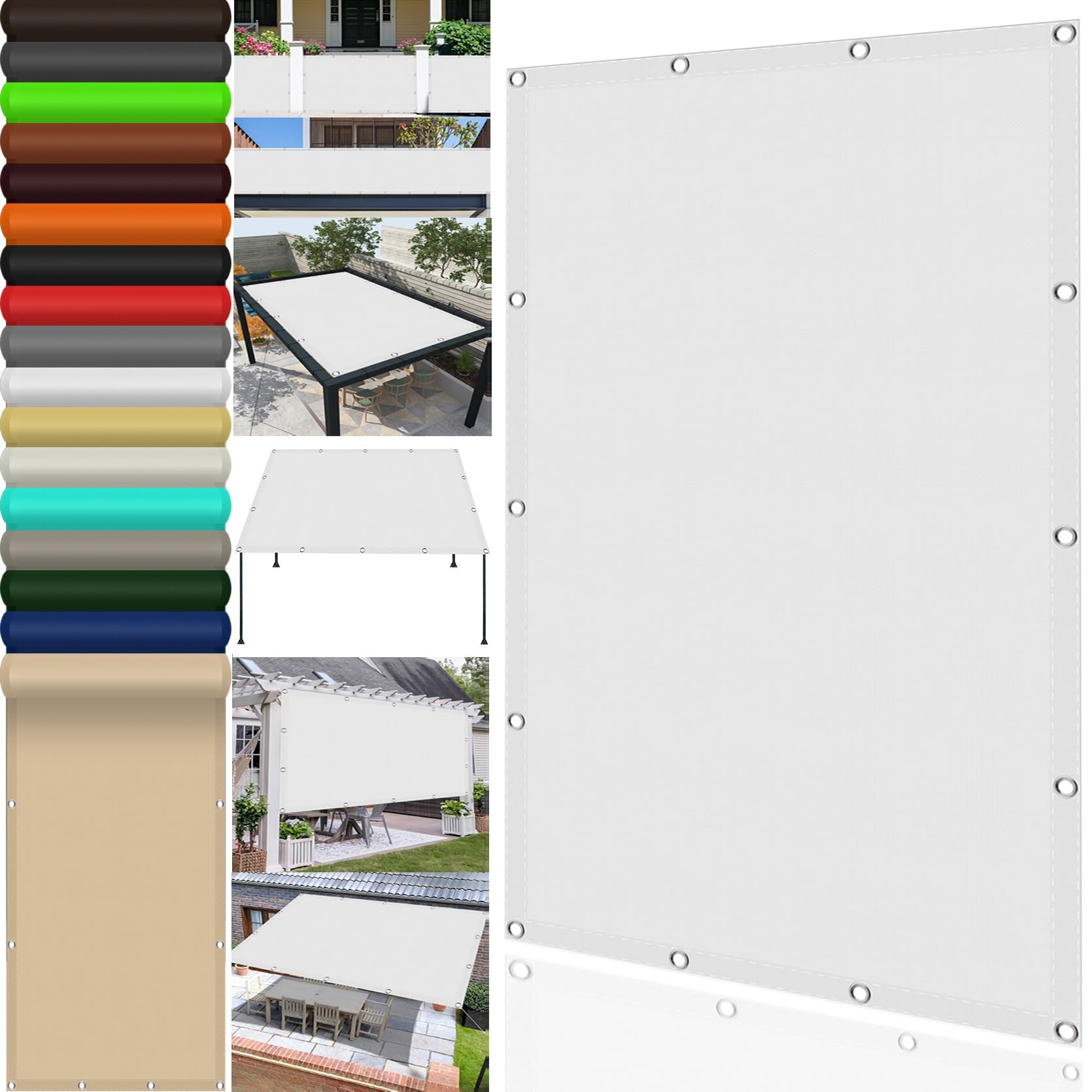 Voile d'ombrage imperméable blanc 360x700 cm contre la chaleur et la pluie