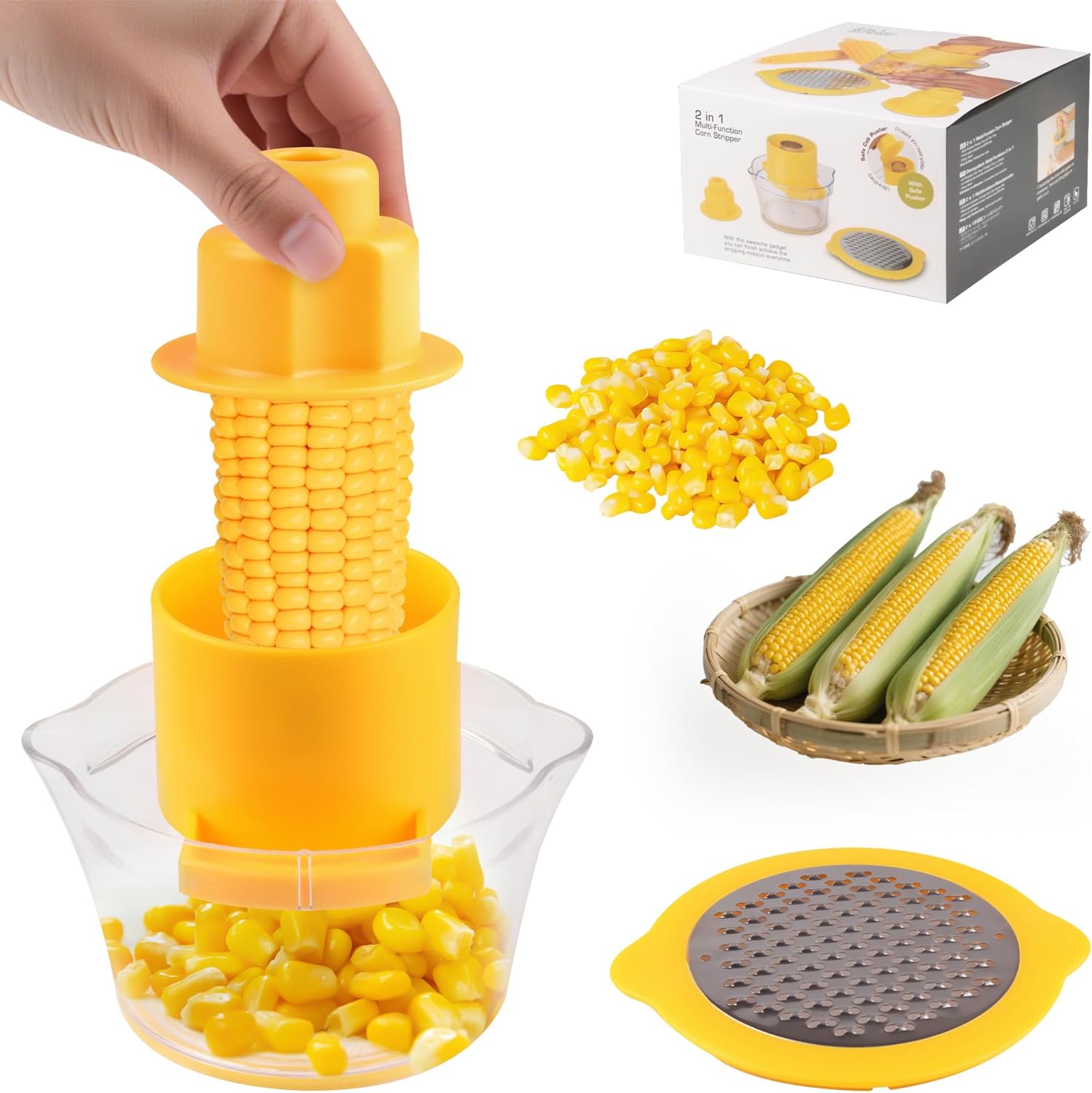 Corn on the Cob Stripper Tool, Corn Sheller - Quickly Strip and Peel Corn, Includes a Bowl for Corn Kernels, Grinder, and a Safe Handle - Amazon product rated Grade C