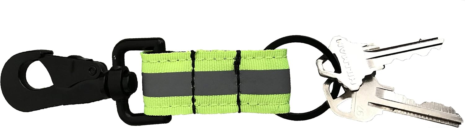 LINE2design Reflective Firefighter Turnout Key Ring - Fire Rescue Key Holder Strap with Heavy Duty Swivel Snap Hook - Green Reflective Design | Perfect Firefighter Gift