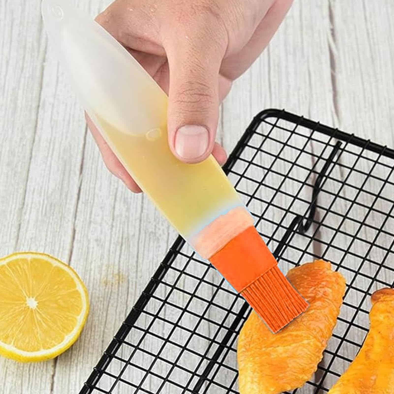 Oil Silicone Brush Bottle Set - Cooking Baking Barbecue Oil Spread Applicator | Soft Flexible Silicone Bristle with Transparent Storage Container, Kitchen Food Grease Control Tool