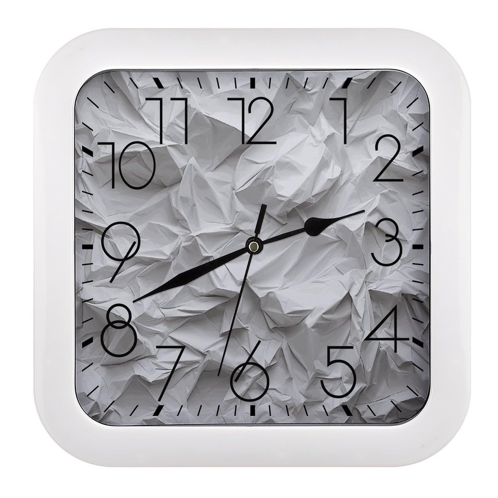 JTREHY Crumpled Paper Wall Clock The Sound is Soft Square Timepiece Fashion Precise Easy to Read Numbers | Perfect Living Room Kitchen Or Office Clocks