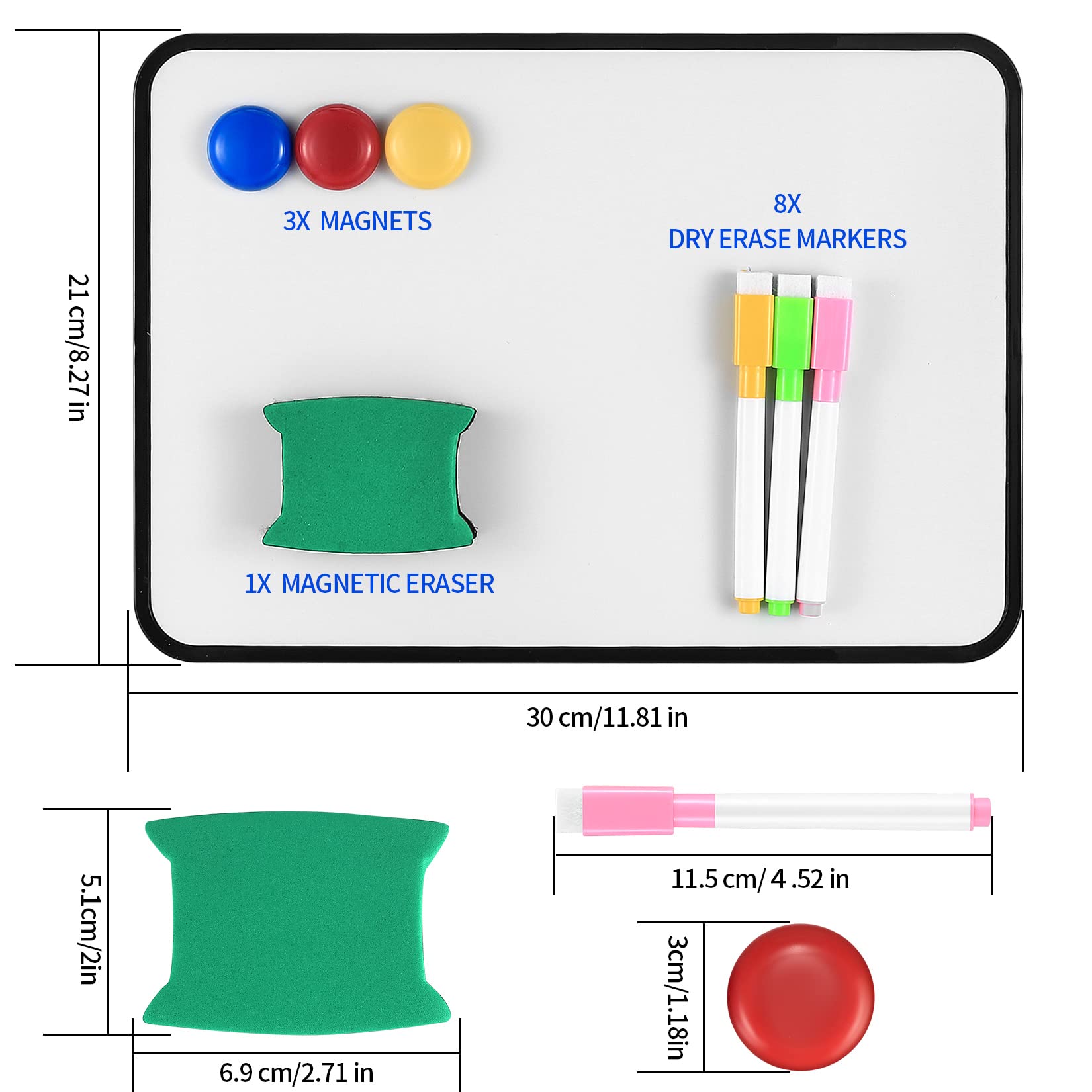 Mini Tableau Blanc Effaçable A4 - Double Face, Avec 3 Stylos, Gomme Et Sac Maille - Portable Pour études, Réunions