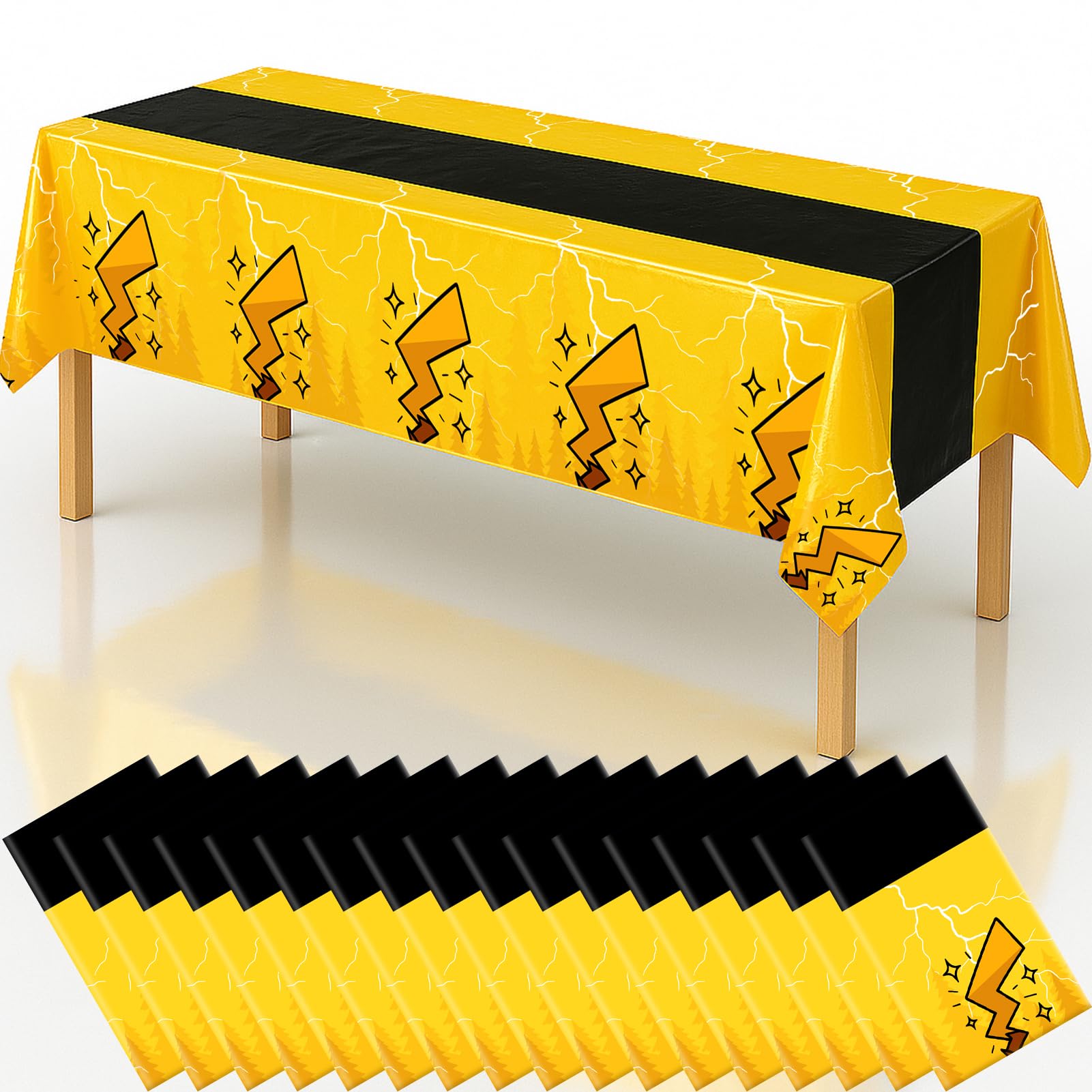 16Pcs 2in1 Yellow Cartoon Birthday Party Decorations Tablecloth, 54" x 108" Table Cloth Disposable Rectangle Plastic Table Cover for Kids Baby Shower Party Supplies