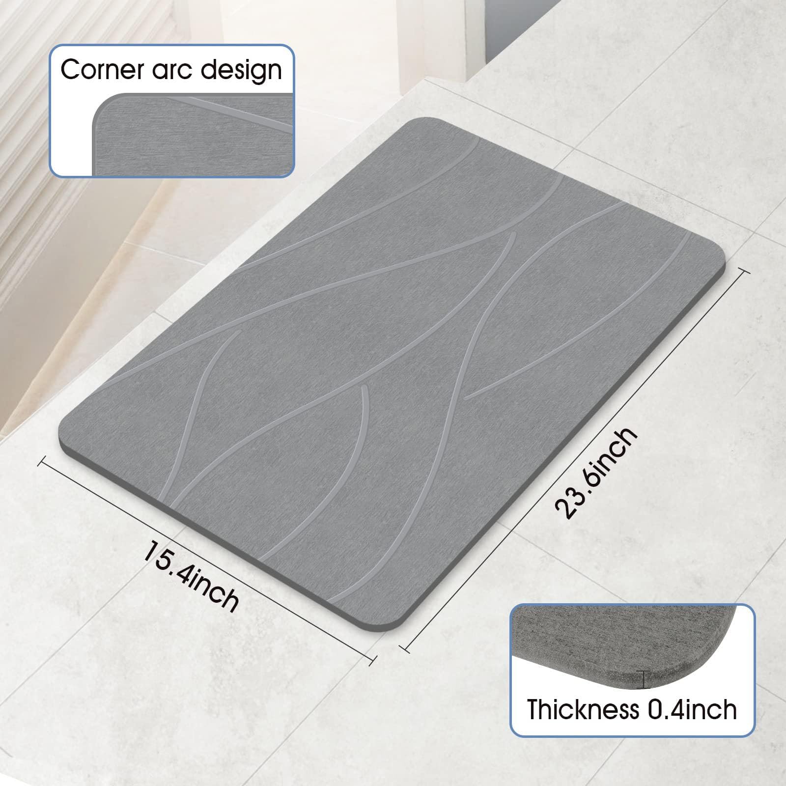 Ofrdncy Bath Stone Mats Diatomaceous Earth Bath Mat Fast Water Drying Super Absorbent Diatomite Mat with Non-Slip for Bathroom,Kitchen Absorbent Pad,Both Sides Available,15.35x23.62inch,Wave,Hard