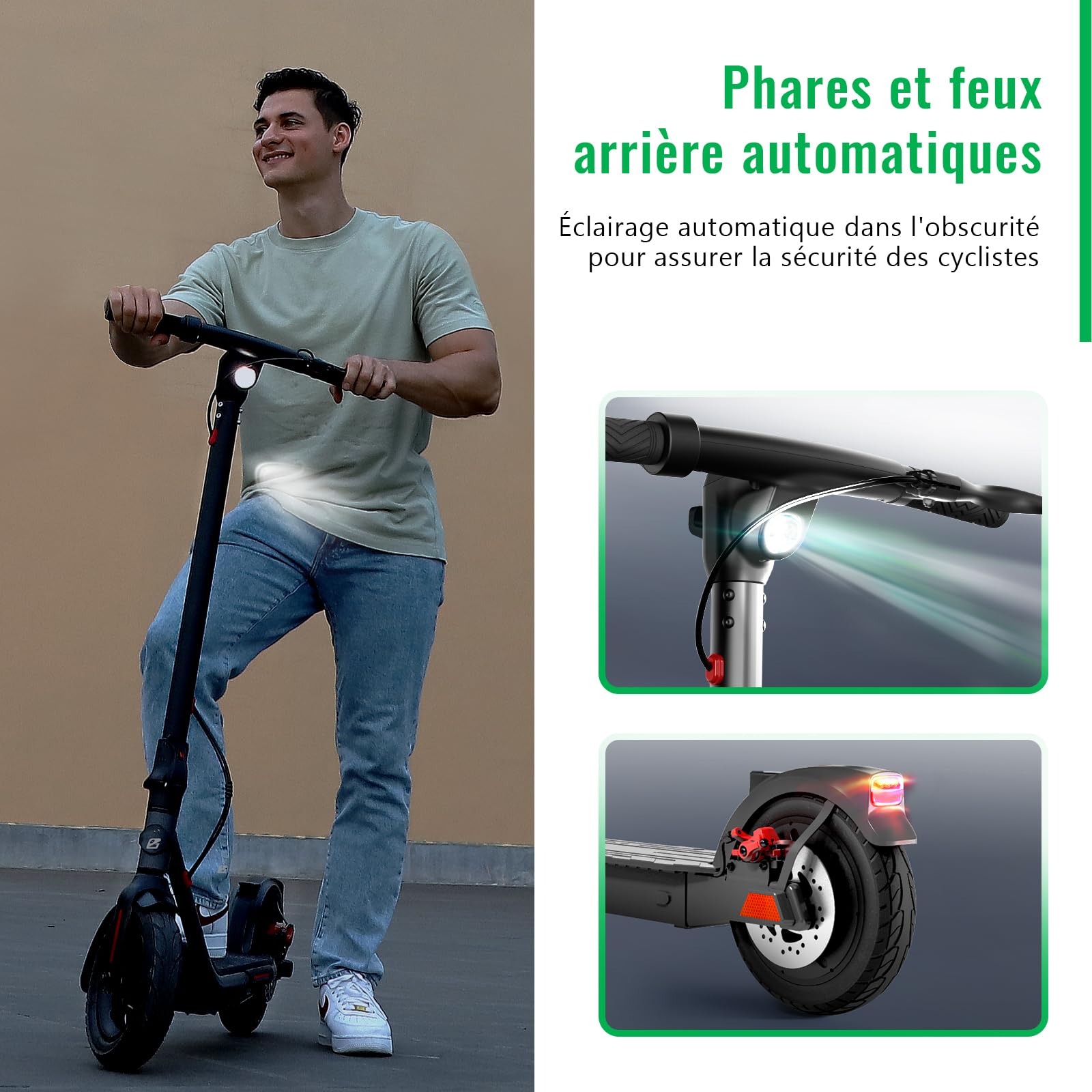 Uni-chic Trottinette Électrique Adulte 10 Pouces, Batterie 36V 7.8Ah, Autonomie 32km, Vitesse Max 25km/h, Freins Double, Pneus Anti-crevaiso, Éclairage Automatique, Écran LCD, Pliable, Noir