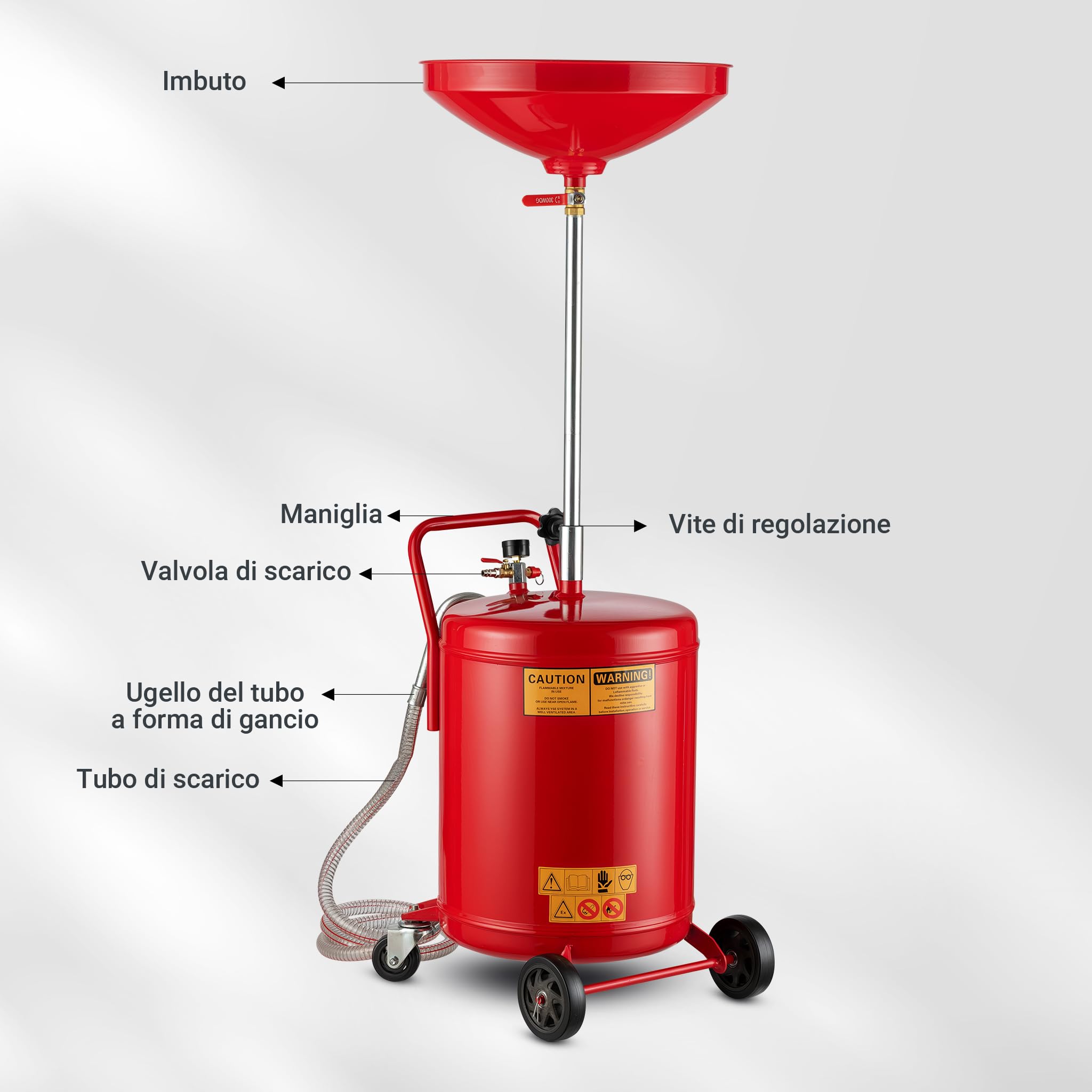 Wiltec Recuperatore Olio esausto 68 Litri Altezza Regolabile 98-157cm Raccoglitore Olio esausto