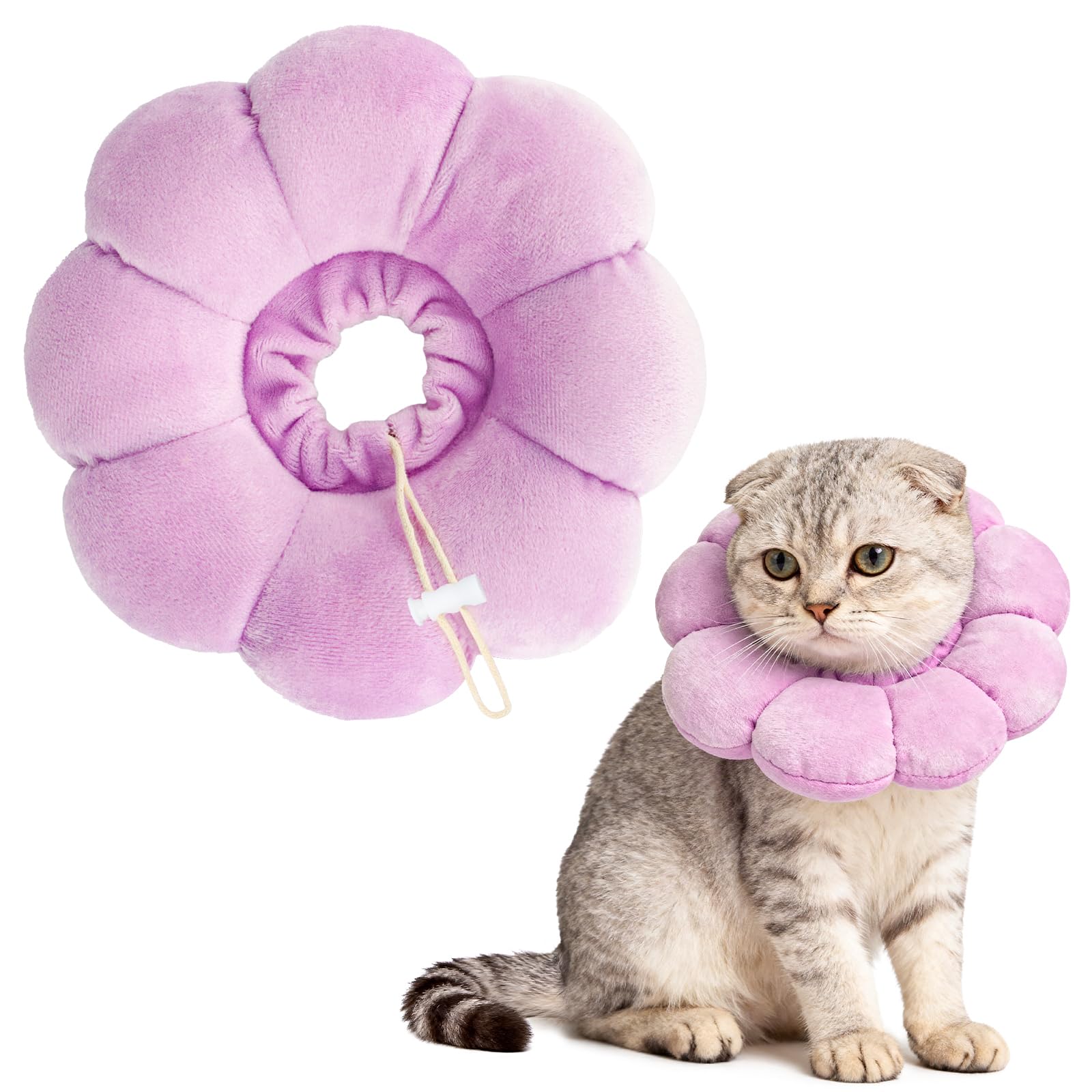 QKURT Colerette Chat Anti Léchage, Doux et Confortable Ajustable Collerettes Chat pour Chatons Anti Lechage Après Chirurgie, Joli Tournesol