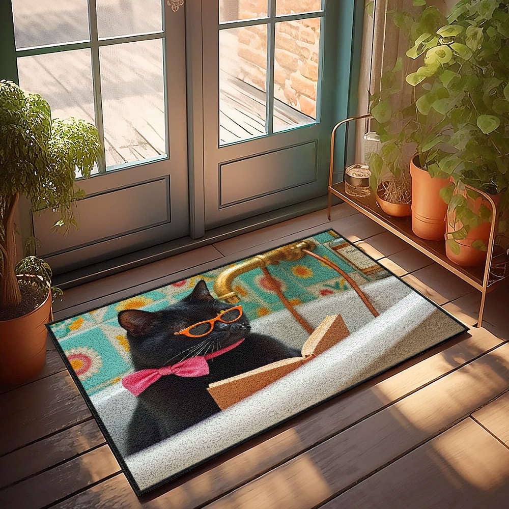 Tapis de porte intérieur entrée design chat noir rigolo