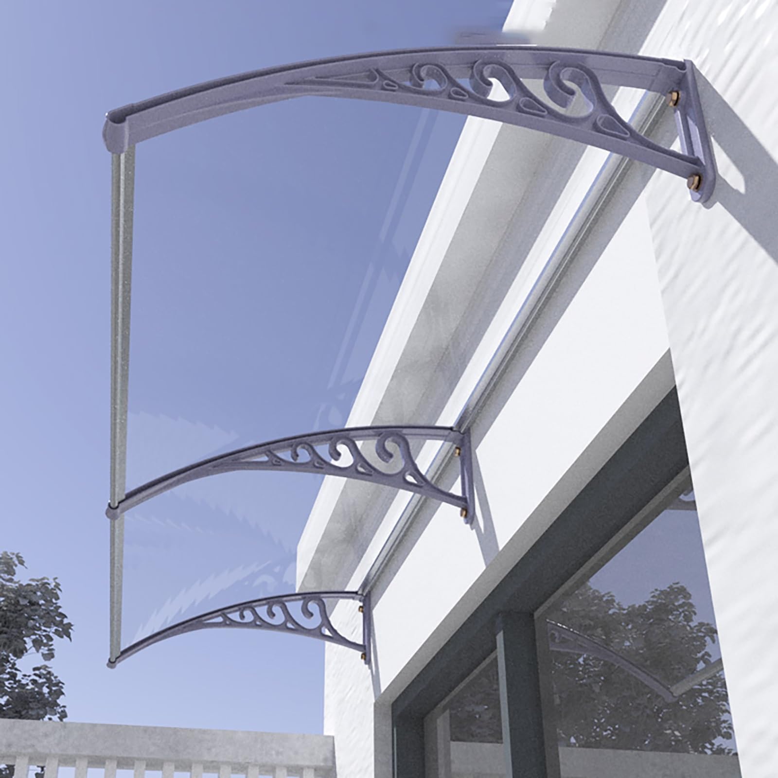 GJZQDKX Outdoor Window Awning Canopy with Polycarbonate Cover and Aluminum Bracket Front Door Sun Shelter for UV Rain and Snow Protection Patio Awning for Sun Shade White 80x100cm