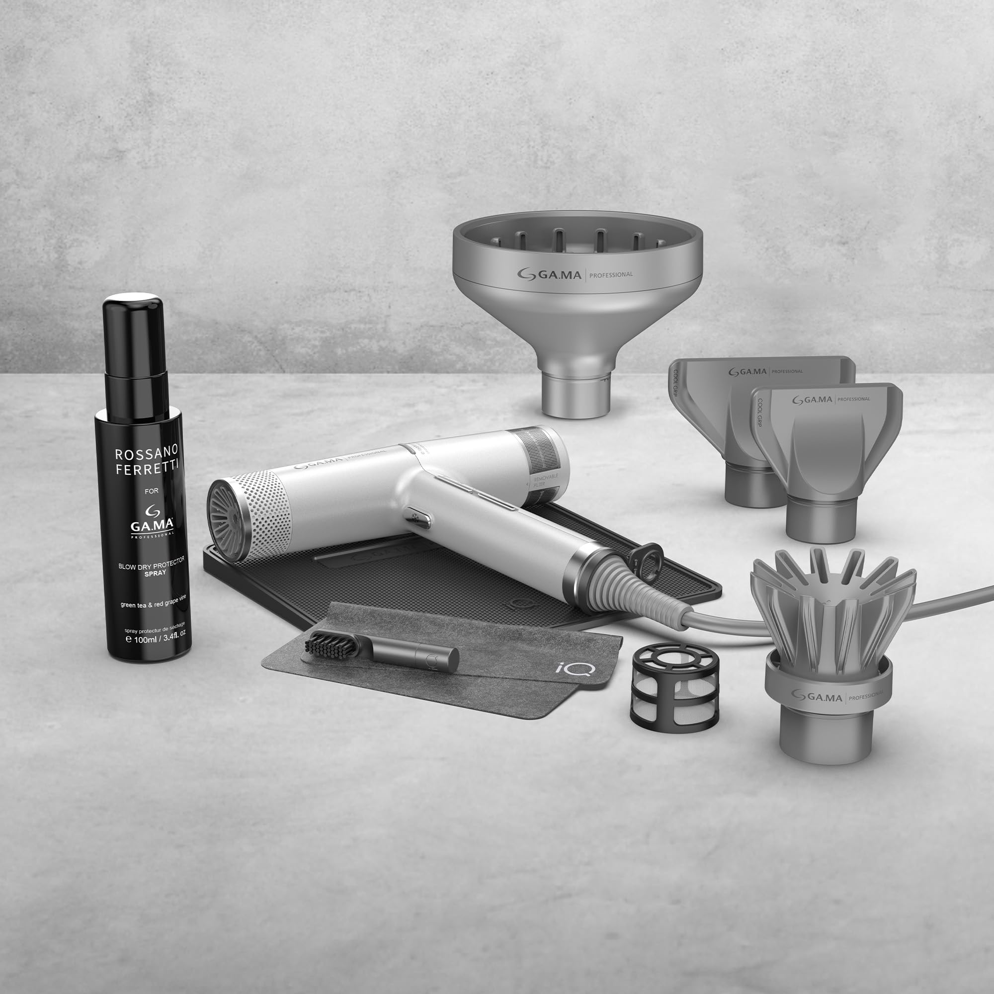 GA.MA Italy Professional, Haartrockner iQ3 Ferretti, ultraleichter Haartrockner mit bürstenlosem Motor mit 110.000 U/min, Standby-Technologie und Turbo-Funktion, Leistung 1600 W, Farbe Grau