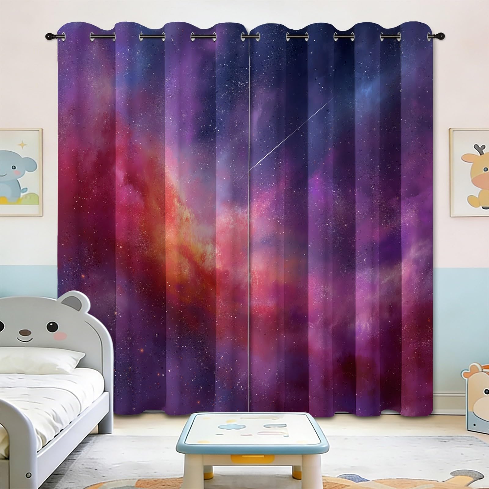 Generisch Vorhänge Blickdicht Fantasie Nebel Meteorschauer Universum Verdunkelungsvorhang mit Ösen Gardinen Kinderzimmer Spielezimmer Ösenvorhang Wärmehaltung, H183 x B117 cm, Blau, 2er Set