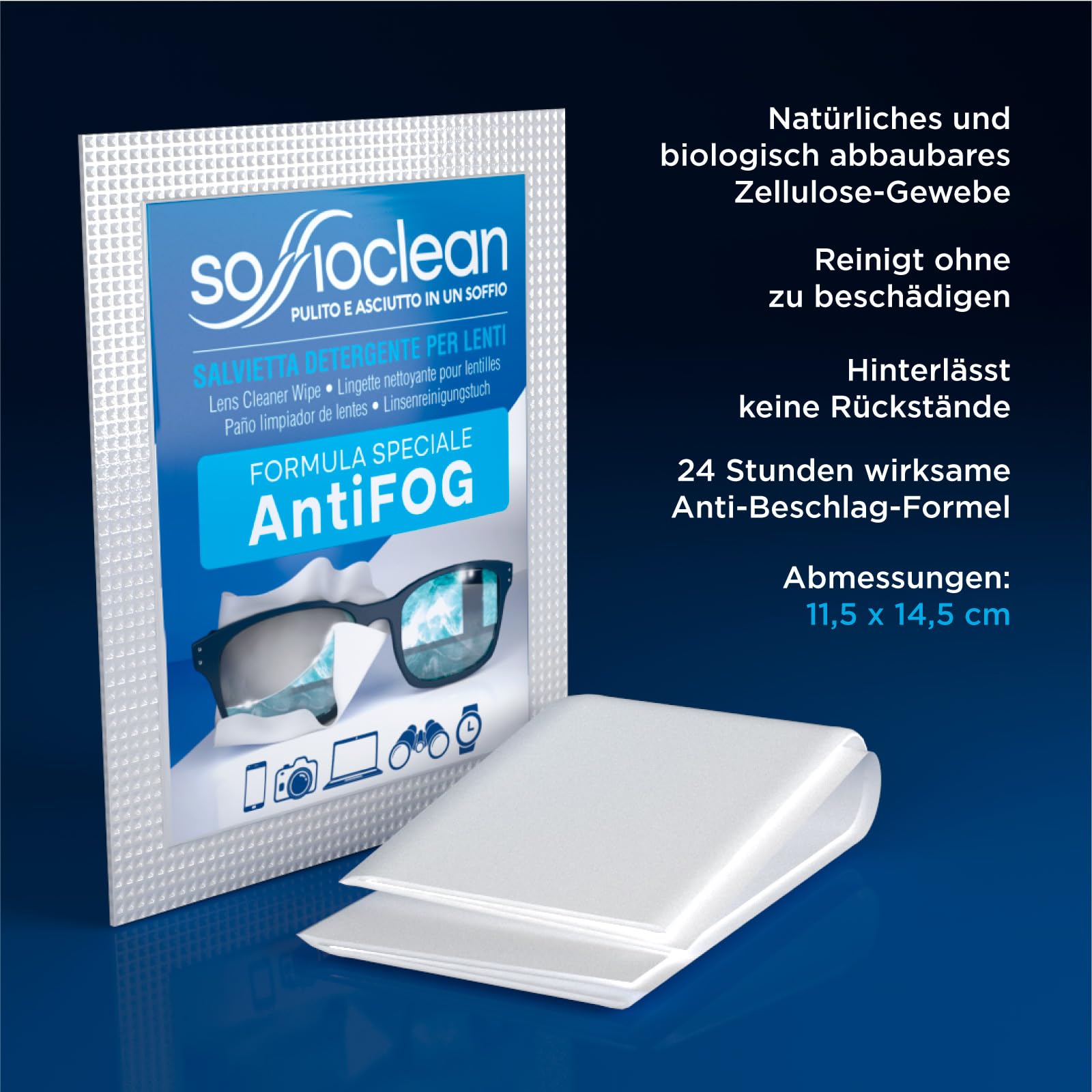 400 Brillen-reinigungstucher Soffioclean Brillenputztücher und Reinigung von Displays Bildschirmen - Antibeschlag und Entfernen Schmutz und Fett - Empfindlich und Wegwerfbar