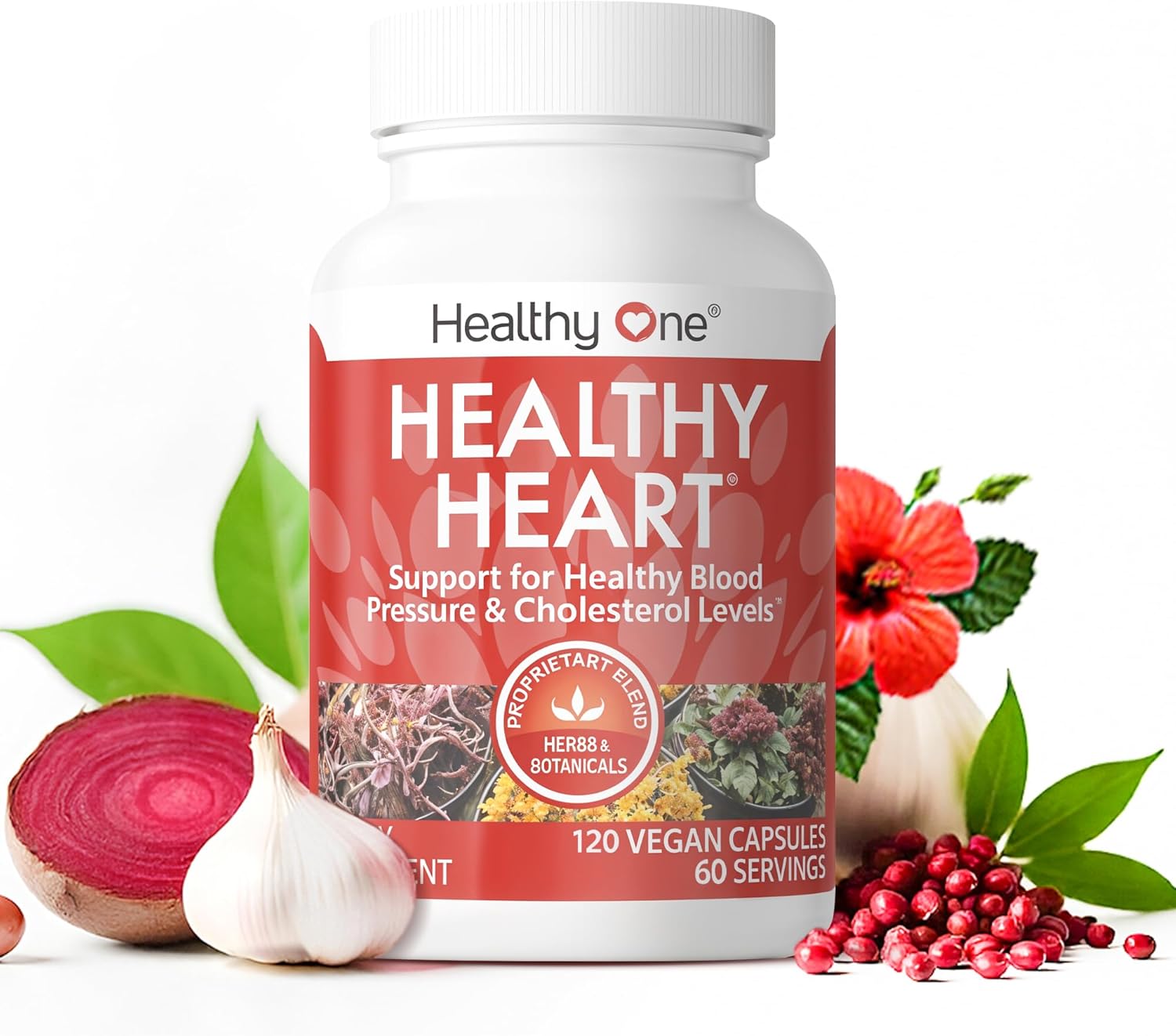 Healthy Heart - CoQ10 - Cholesterol - Circulation - Inflammation - Blood Pressure - Plaque - Cortisol - Arteries - LDL - HDL - Hawthorne - Beet Root - Garlic - Olive Leaf - Hibiscus - 120 Count