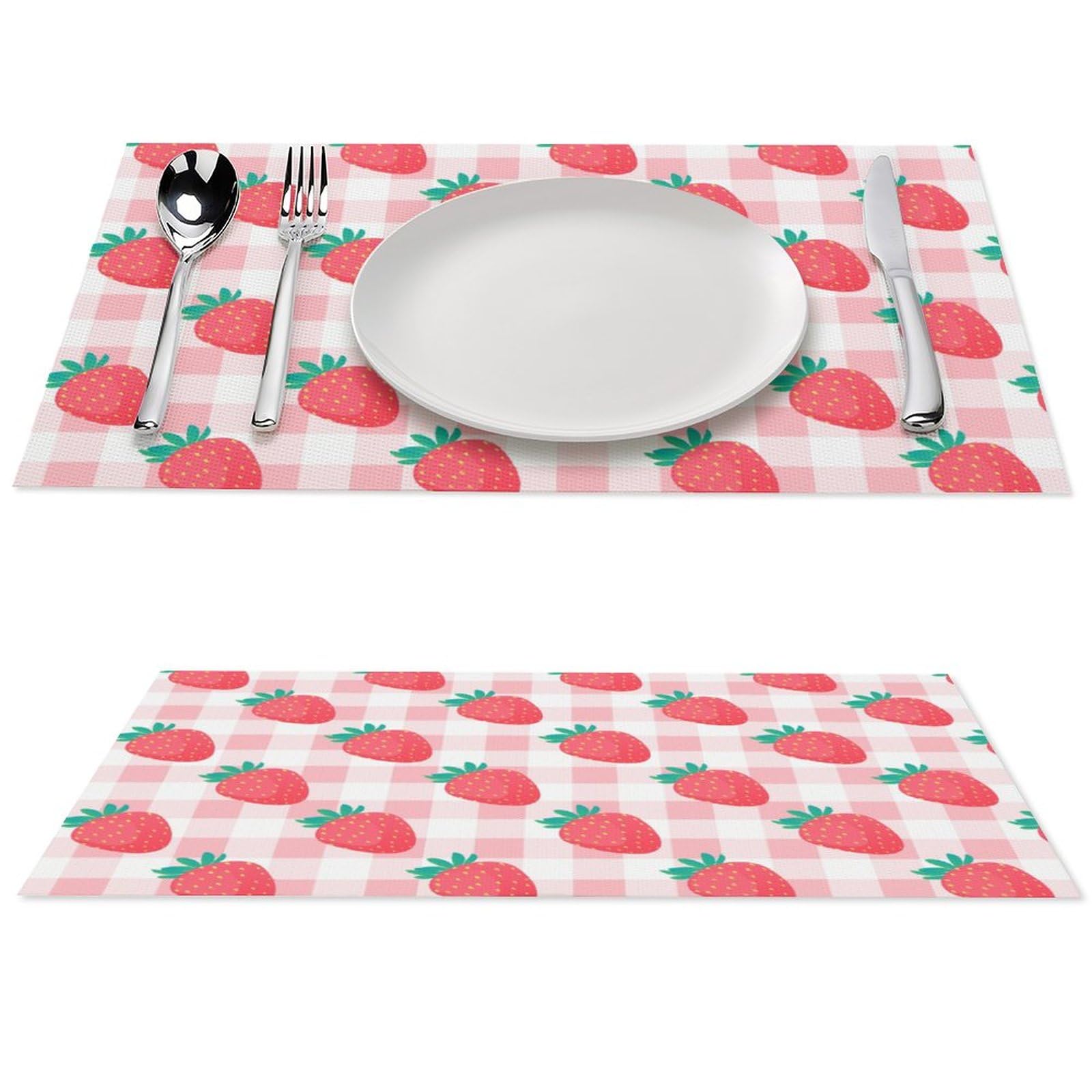 Plaid Strawberry Placemats Set of 4 PCS Washable Table Runner 18" X 12" Place Mats for Kitchen Party Dining Decoration
