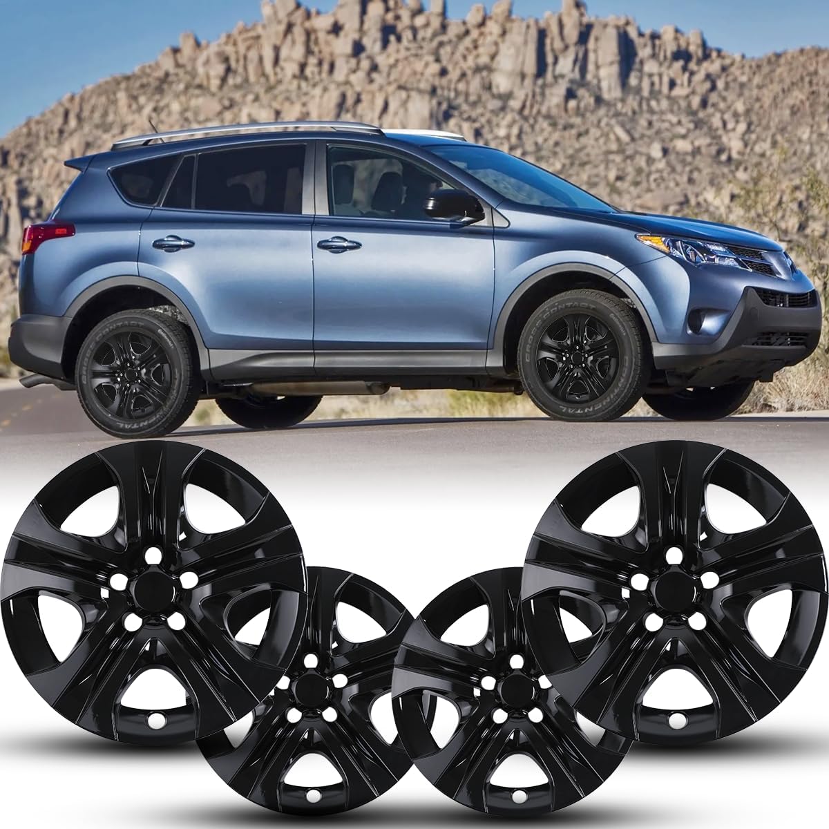 Winjet Wheel Covers Replacements Fits17 Inch Hubcaps for 2013-2018 Toyota Rav4 Wheel Rim Covers [Only Fit Iron Hub - Steel Wheel] Heavy Duty PP Material (17 Inch Set of 4, Black Lacquer)