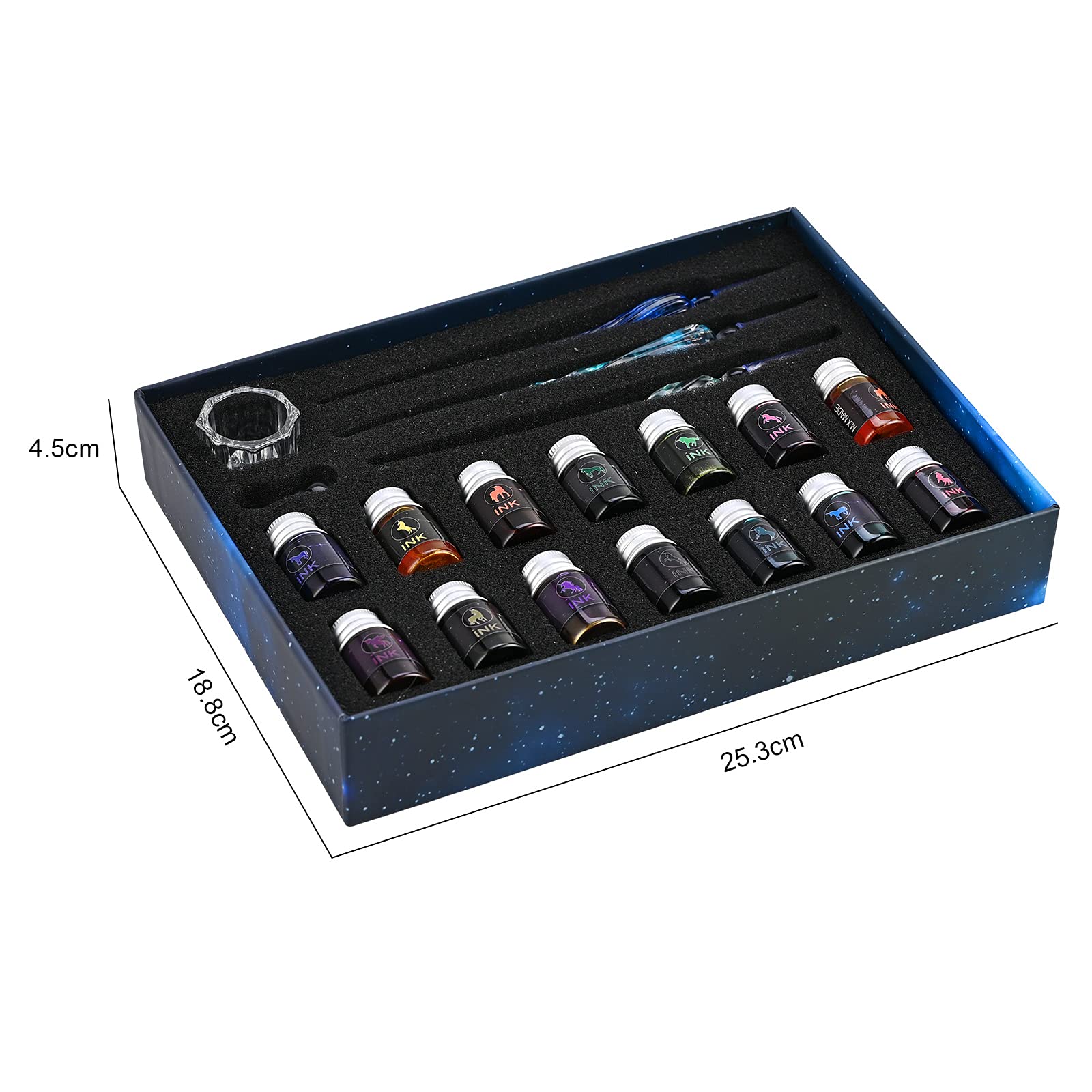 GOLDGE Federhalter aus Glas, 19PCS Glasstifte Set Kalligraphie Glasfederhalter mit Glasstifte Bunte Tinten Glasstifthalter Stifthalter für Unterschrift Handschrift Dekorationsgeschenk
