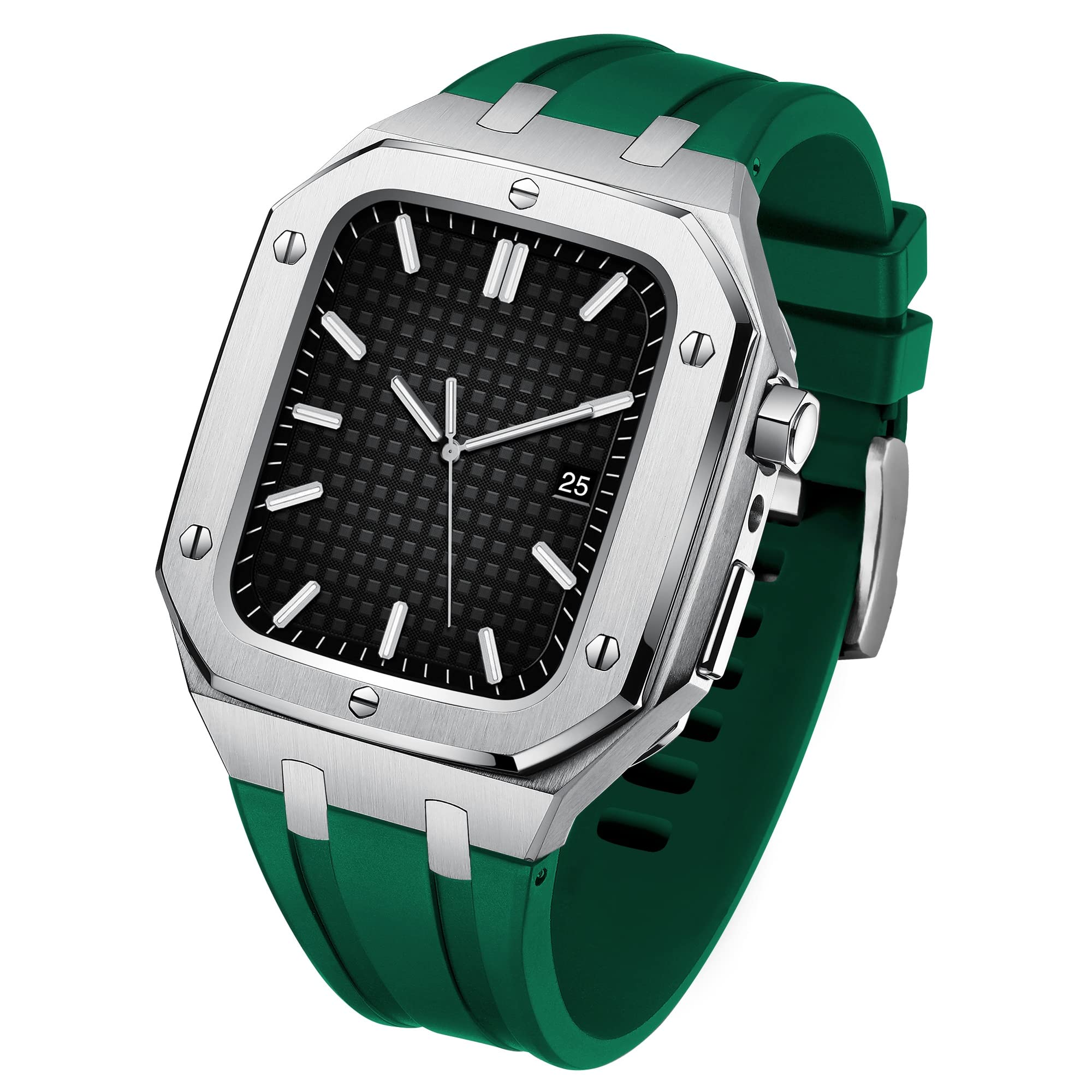 MSF TRADERS Rubber Strap Metal Bezel for iwatch Watch SE/4/5/6/7 Apple Mod Watch Accessories Replace