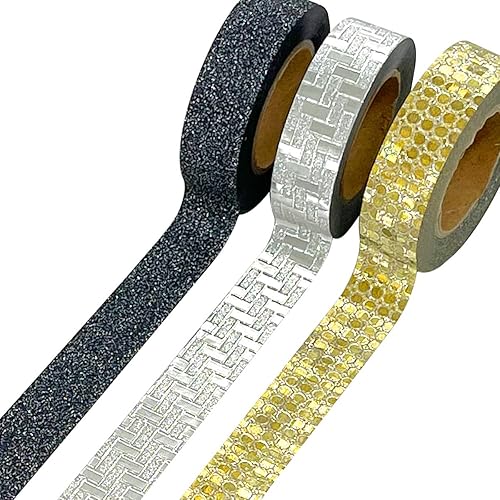 allydrew Glitter and Shine Washi Cintas decorativas de enmascaramiento (juego de 3), Onyx Glitz y Glitter disponible en Yaxa Colombia