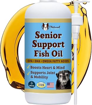 Natural Dog Company Omega 3 Fish Oil for Senior Dogs Supplement Support Mobility, Skin, Coat, Heart & Brain, with Turmeric, Salmon & Fish Oil for Aging Dogs, Liquid Canine Supplement, 16oz