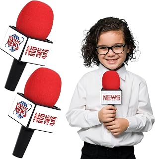2Pcs Fake News Reporter Microphone Prop Mic Plastic Realistic Pretend Play Mic Prop Simulate Handheld News Reporter Microphone for Costume Cosplay Party Favors Pretend Games Career Day Party