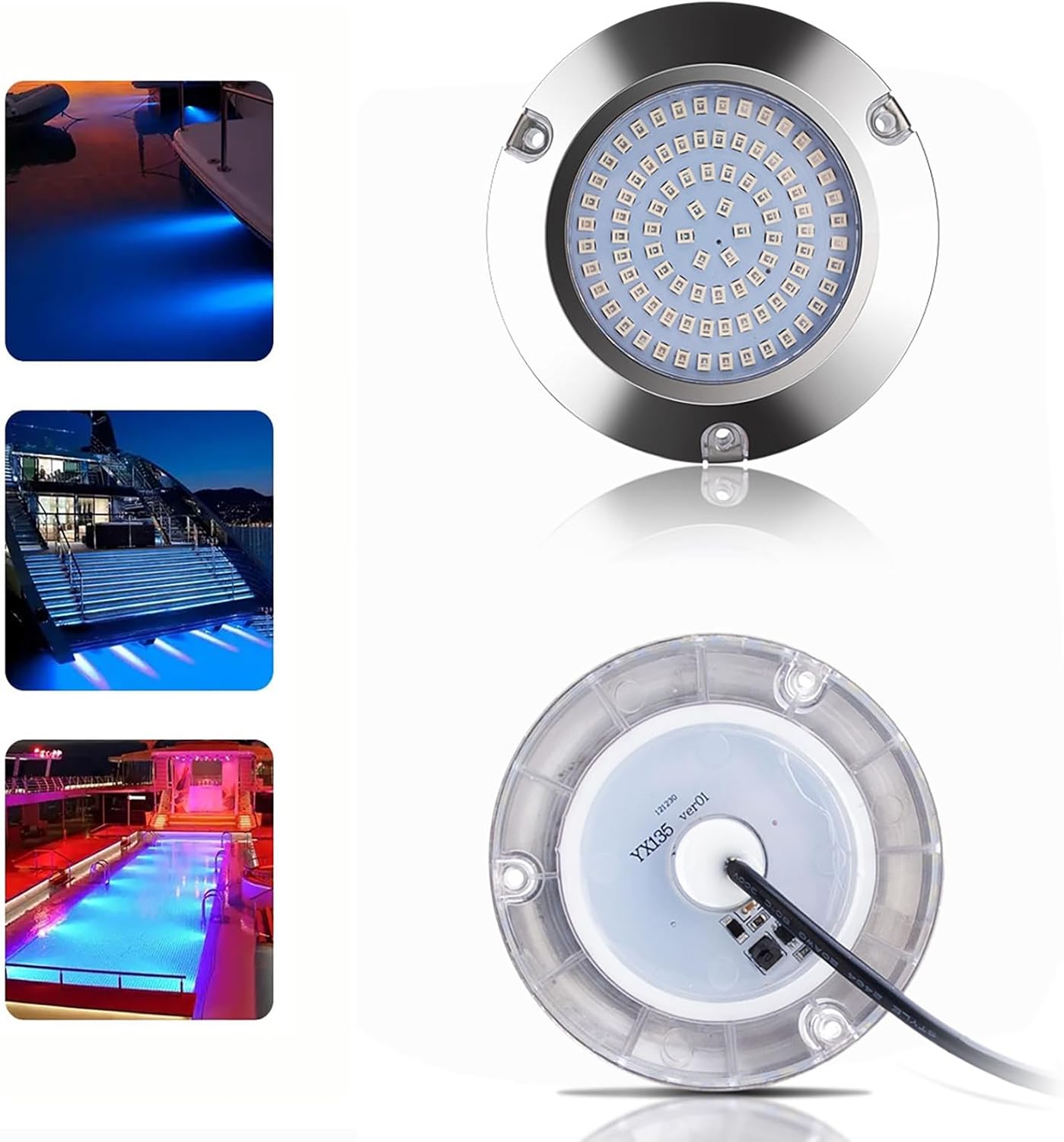 2pcs 90led Boat Marine Led Underwater Lights,Stainless Steel IP68 Waterproof for Navigation Deck Courtesy Night Fishing Cruise Ships Yachts Boats Sailboat Pontoon Transom (2pcs 90led, Blue)
