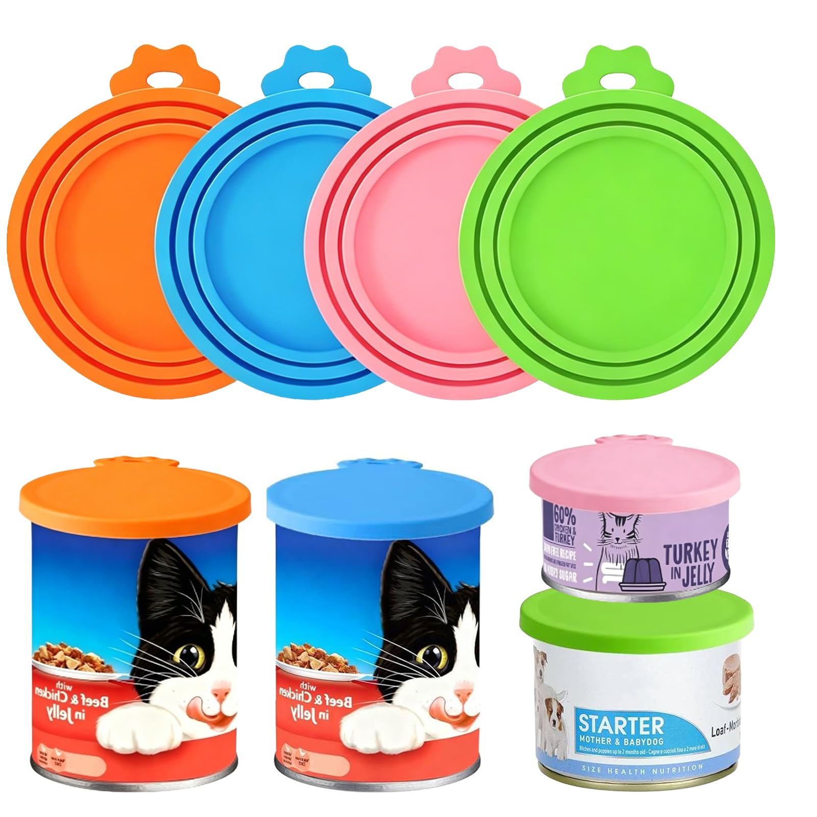 EXQUIMA 4 PCS Can Covers For Drinks Cans Uk, Silicone Can Covers 4 Assorted Colours BPA Free Airtight Sealed Can Tops Universal Fits 3 Standard Size for Dog, Cat, Pet & Human Food Tins