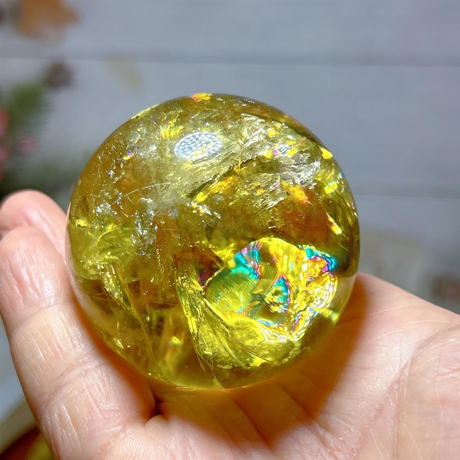 ICXLPMC Stone Crystal Citrine Ball Gemstone Rainbow Home Decoration Gift