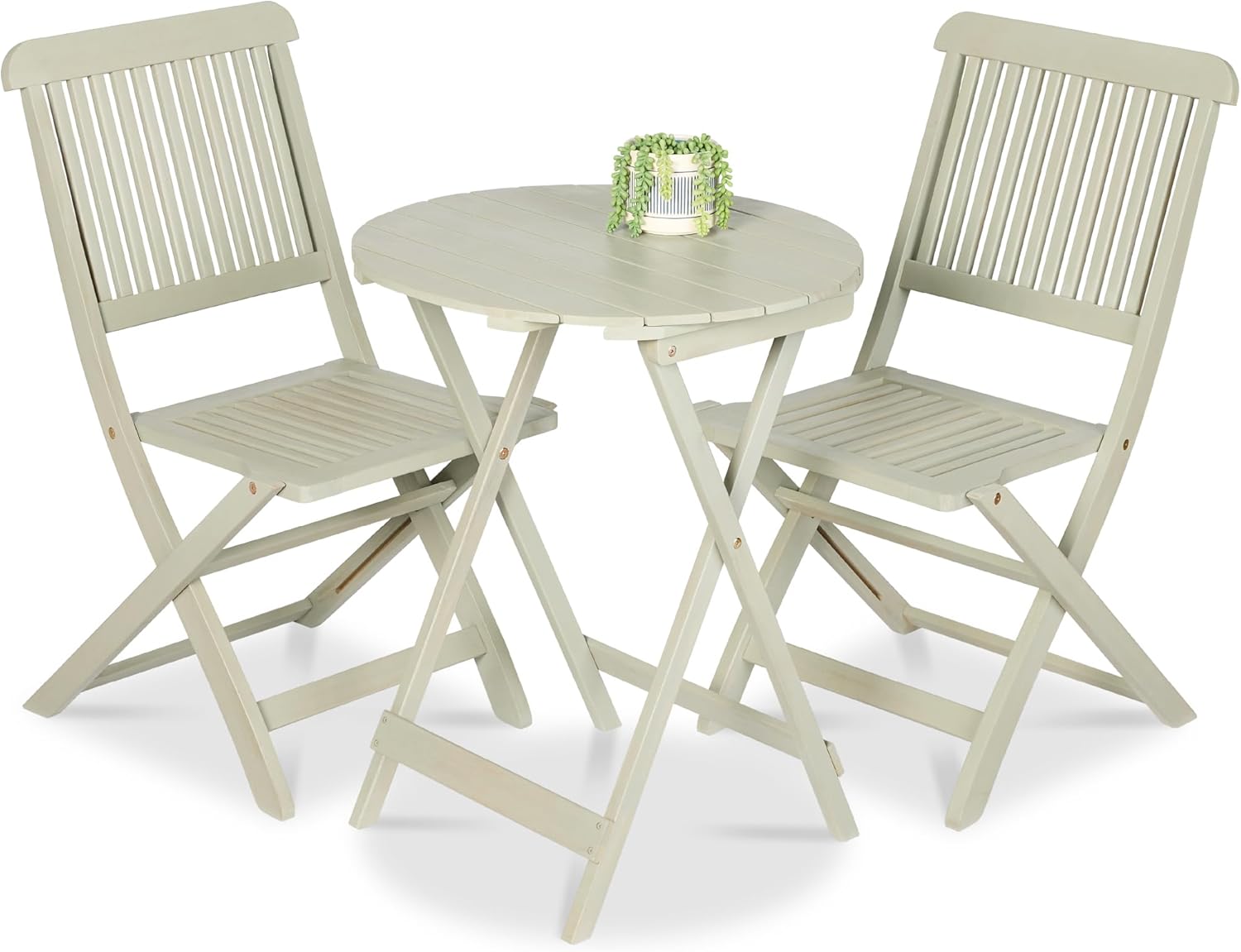 3-Piece Acacia Wood Bistro Set with Folding Chairs