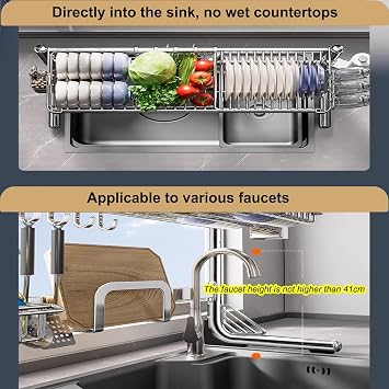 Escurridor De Platos Para Fregadero Multifunction Dish Storage Rack Space Saver Expandable Sink Side Dish Drain Rack Desktop Drain Rack(Silver,Single-layer full set)