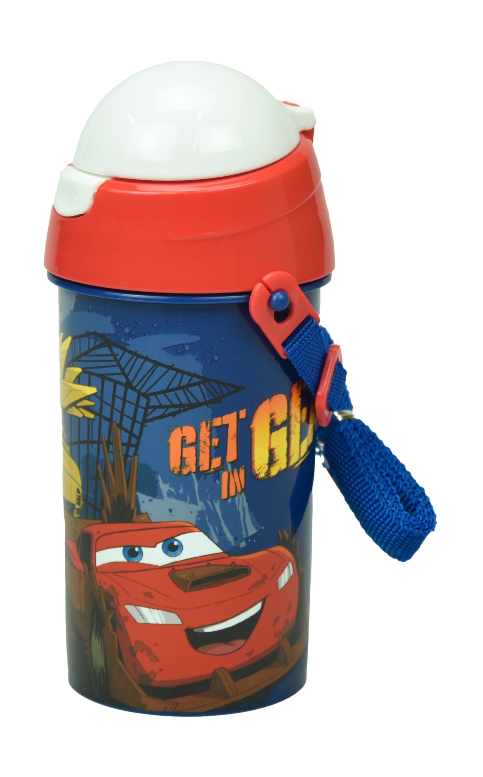 Om Supplies Cars Sport Pop Up Canteen Cycling Water Bottle Drink Bottle Flask With Neck Cord For Easy Carry School Lunch Kids Childrens 500Ml (Cars)