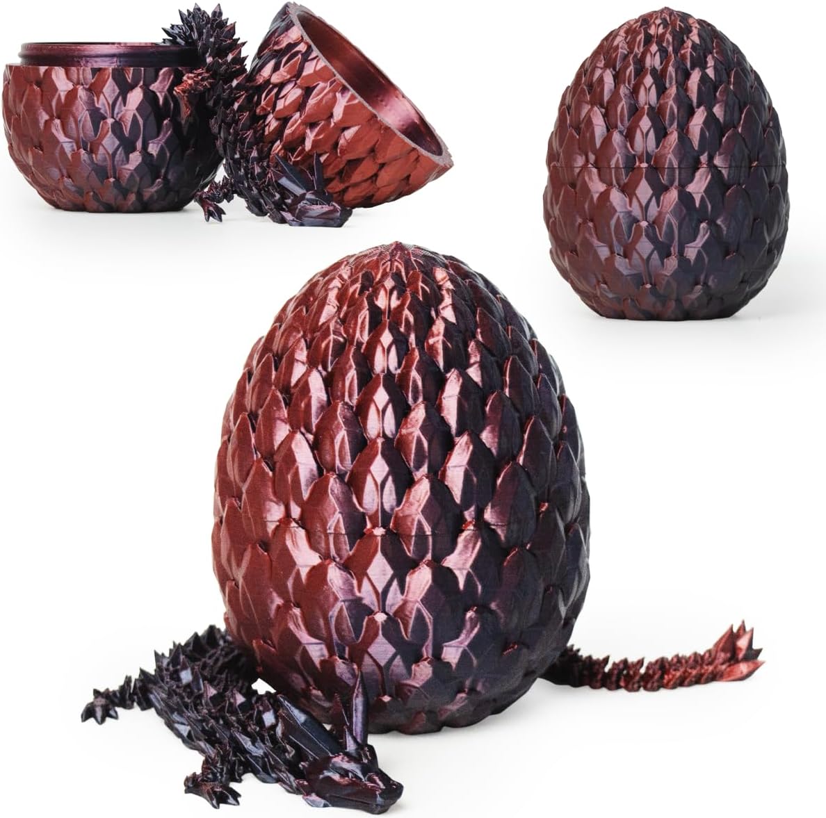 3D Printed Dragon,Easter Eggs,Easter Basket Stuffers for Teens,Beautiful Crystal Dragon Egg,Dragon Eggs with Dragon Inside,Easter Gifts for Kids(Black Red)