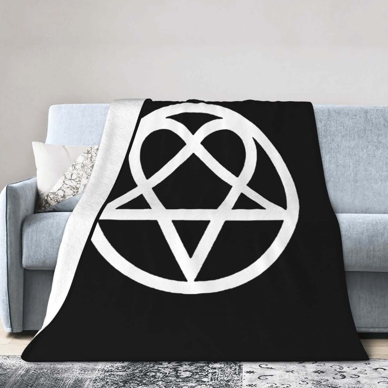 934 Black Throw Large Bedspread Heartagram Plush Blanket Fit All Season Flannel Blankets Decorative Fleece Blanket For Car, Settees, Bed 125X150cm