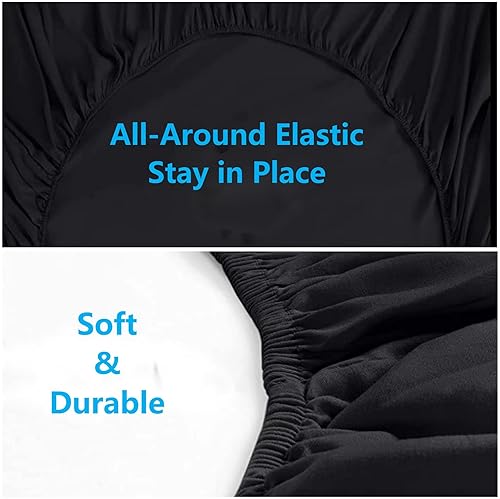 Miniatura 6 de Paquete de 2 sábanas bajeras negras tamaño individual, cama en una bolsa, microfibra súper suave, resistente a las arrugas y a la decoloración,