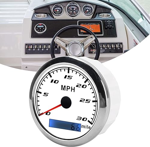 Miniatura 6 de Medidor de velocidad GPS, velocímetro universal de alta sensibilidad a prueba de polvo de 30 MPH para barco, coche, camión (blanco)
