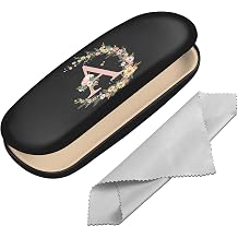 Eyeglasses Case Hard Shell Initial Letter Protective Case for Glasses Eyeglass Box with Cleaning Cloth Women Men Cute