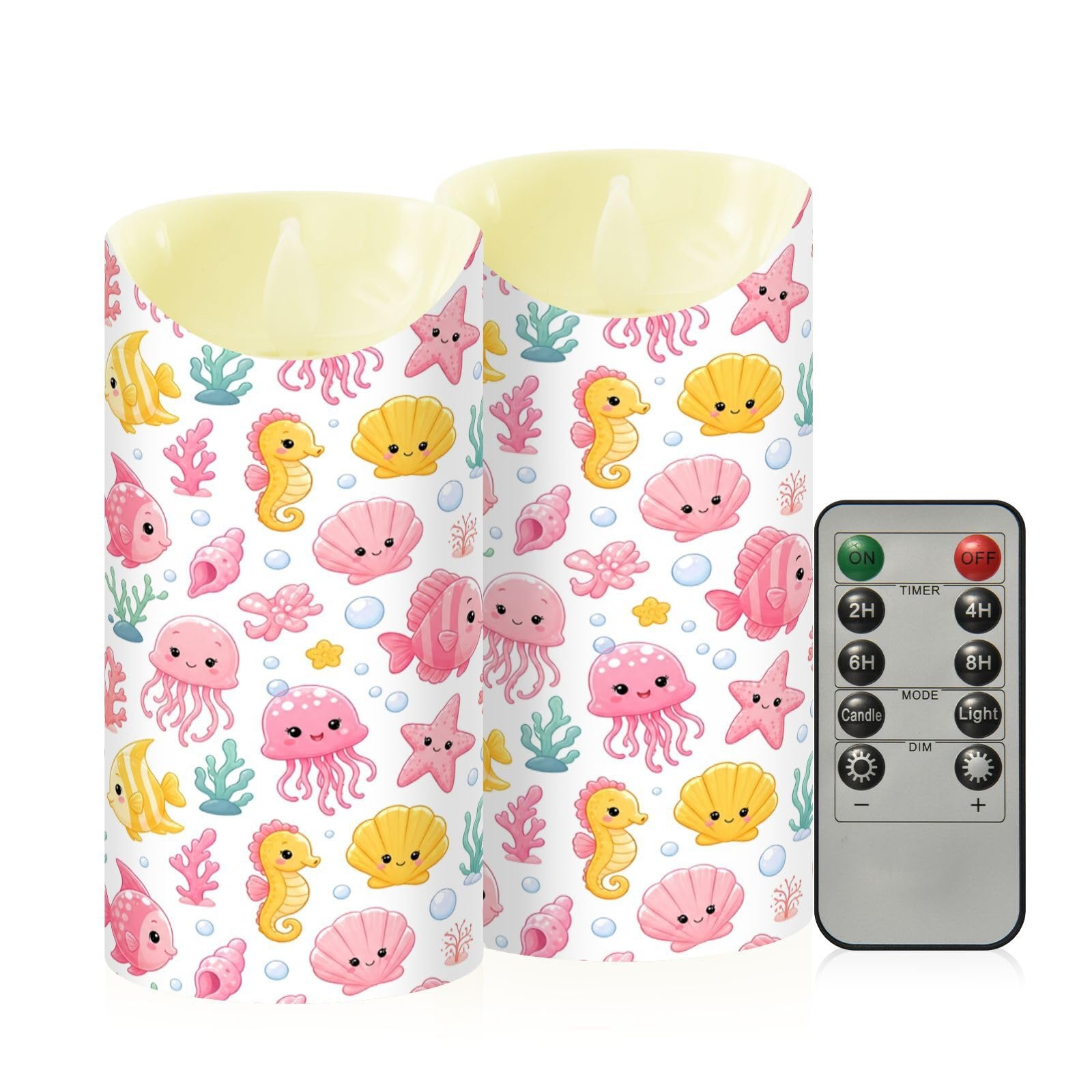 Cgiub Jelleyfish Flameless Candles with Timer 2pcs Battery Operated Flickering Flameless LED Pillar Candles for Holiday Home Wedding Fireplace Decor