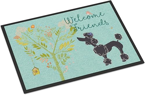 Caroline's Treasures BB7615MAT - Felpudo con texto en inglés "Welcome Friends", de caniche negro, de 18 x 27 pulgadas, para interiores y exteriores,