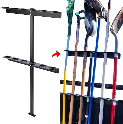 Miniatura 8 de Estante vertical para herramientas de mano de paisaje, 6 agujeros, mango largo, soporte de almacenamiento de herramientas para camión, remolque,