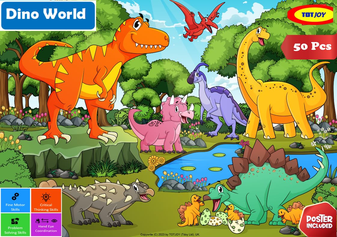 Puzzles for 3 year olds 50 Piece Jigsaw Puzzles Large Floor Jigsaw Puzzle Cute Friendly Dinosaurs Puzzle for 3+ year olds Kids Age 3-5 Birthday Gift