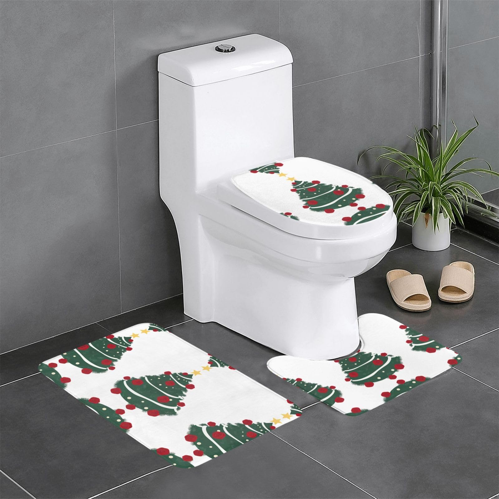 Tapis de sol pour salle de bain rose motif sapin pour une ambiance de Noël