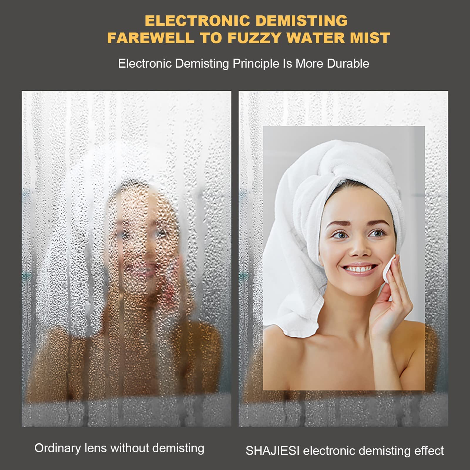 Lustro łazienkowe ze światłem, 60X60 CM, okrągłe lustra LED ze światłami, trójkolorowe ściemniane światła, inteligentny przeciwmgielny, przełącznik dotykowy, wodoodporny, do sypialni, prysznica, salon