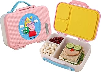 Munchbee Peppa Pig Bento Lunch Box | 1+1 Year Brand Warranty | Tiffin Box for School | Lunch Box for Kids Boys & Girls | BPA Free, Leakproof & Durable Bento Design | 1000ml | Sweet Home