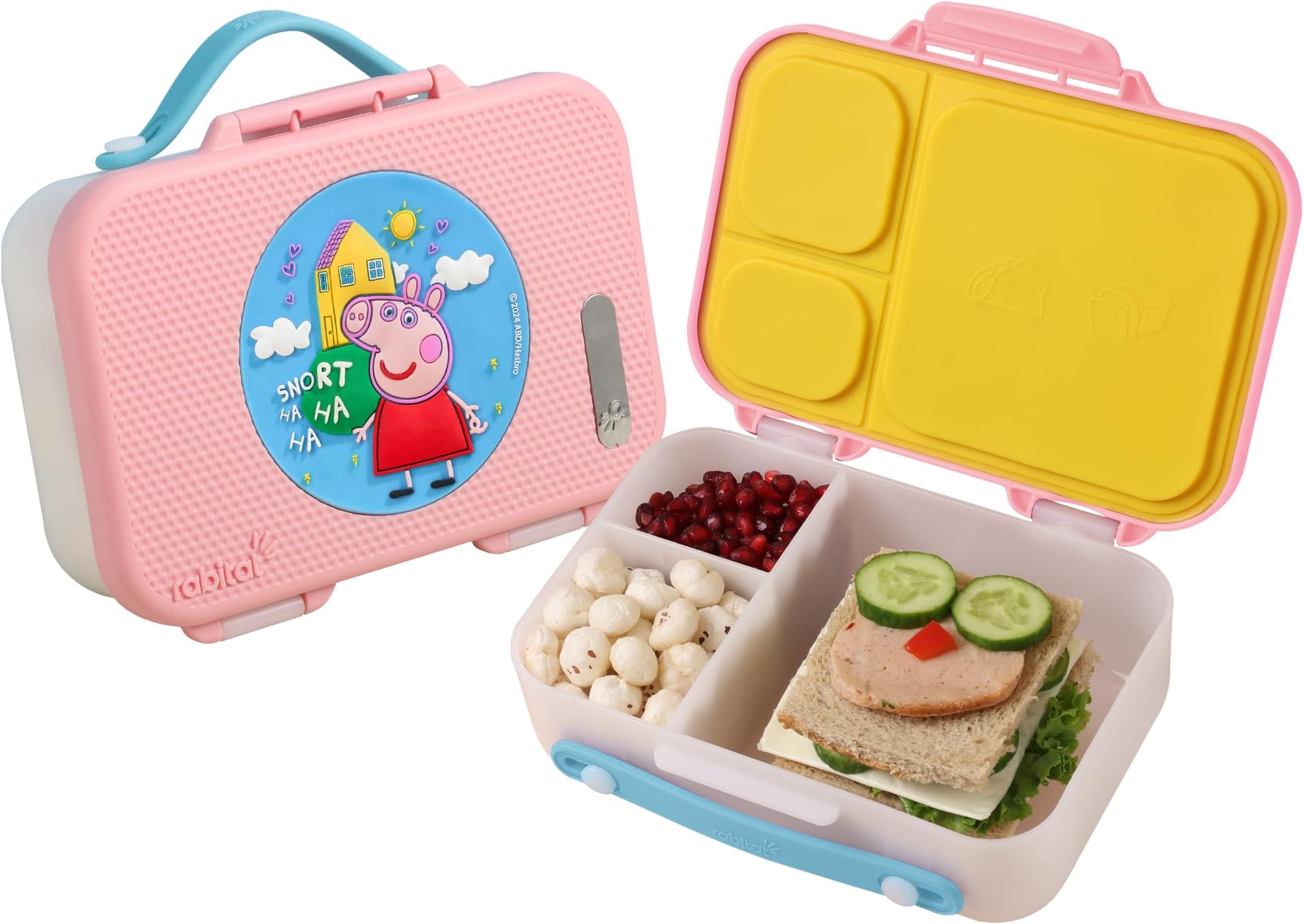 rabitat Munchbee Peppa Pig Bento Lunch Box | 1+1 Year Brand Warranty | Tiffin Box for School | Lunch Box for Kids Boys & Girls | BPA Free, Leakproof & Durable Bento Design | 1000ml | Sweet Home