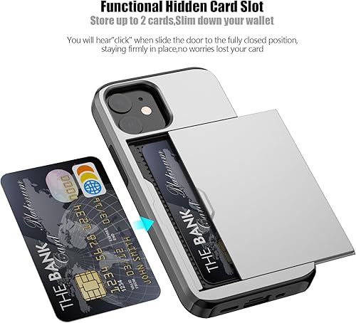 Miniatura 2 de Nvollnoe Funda para iPhone 12 Mini con tarjetero resistente de protección de doble capa a prueba de golpes con ranura para tarjeta oculta delgada