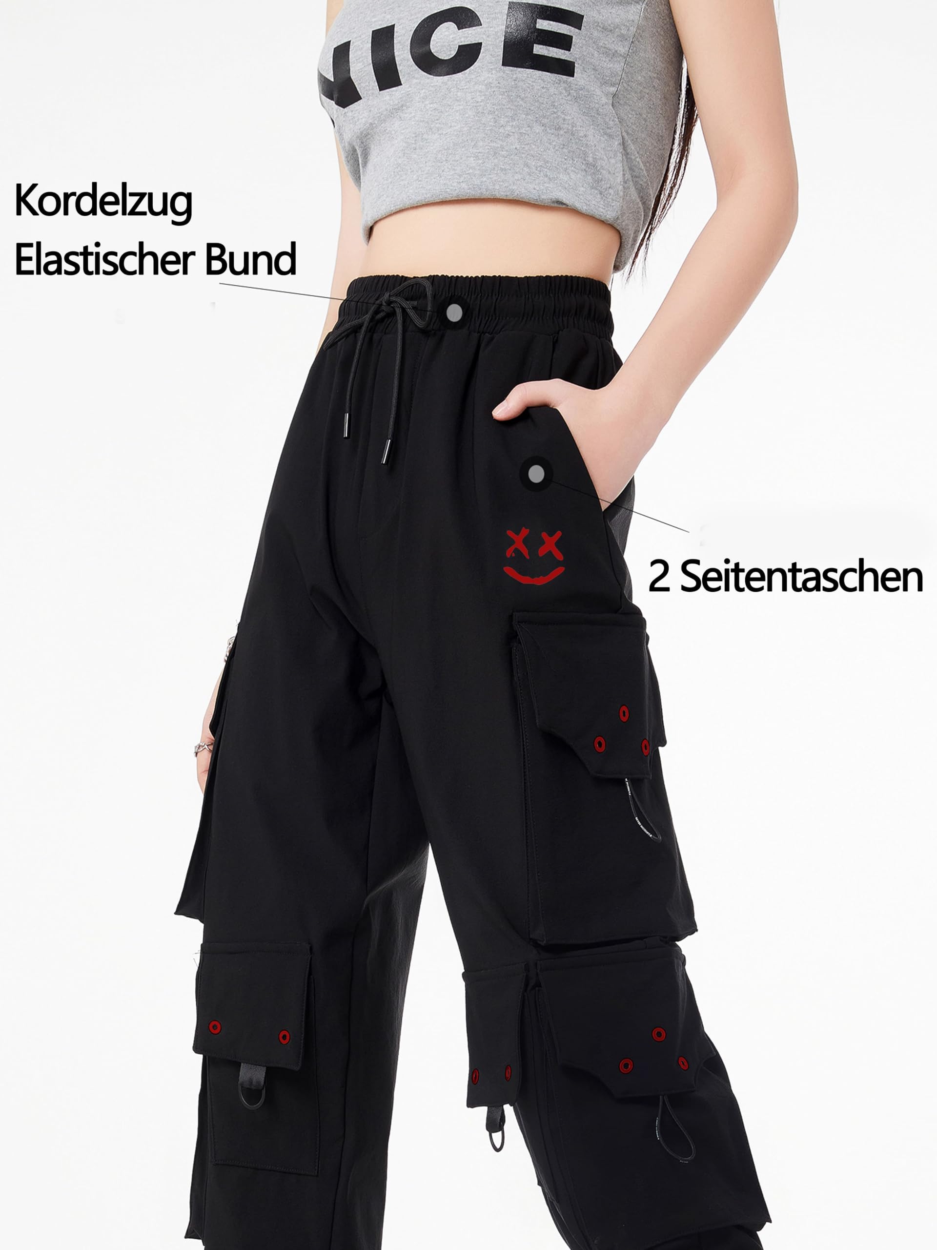 CLOAKA Pantalons Cargo pour Femmes, Pantalons De Jogging, Pantalons Baggy, Larges, Pantalons Y2K, Outdoor, Hauts-Waist, Élastiques, Cargo Techwear, Streetwear, Confortables, Tailles Larges, Gothiques