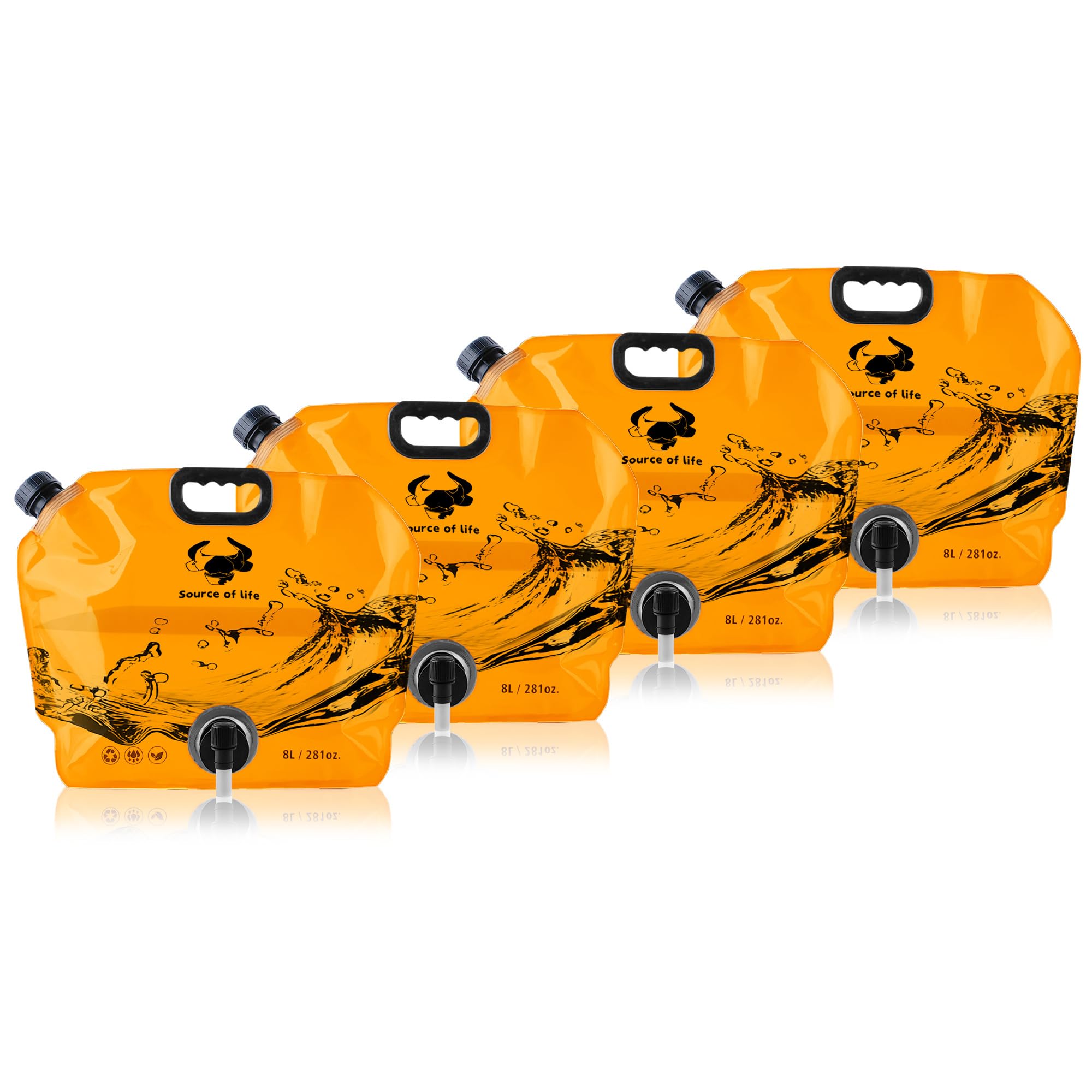 Water Jug Camping 2.1 Gallon Collapsible with Spigot, BPA Free Portable Water Pouch Foldable Water Bags for Outdoor Hiking, Travel and Emergency &amp; Water Storage Containers (Orange-4Pcs)