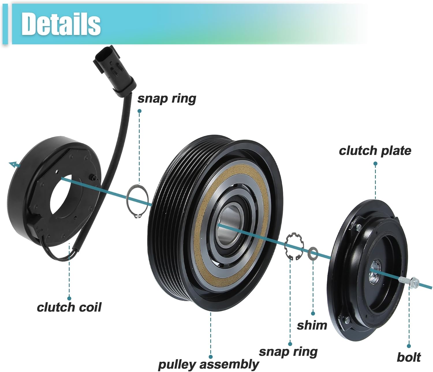 X AUTOHAUX AC Compressor Clutch Kit for Ram 1500 8CYL 5.7L 2003 2004 2005 2006 2007 2008 A/C Clutch Pulley Plate Coil Repair Assembly