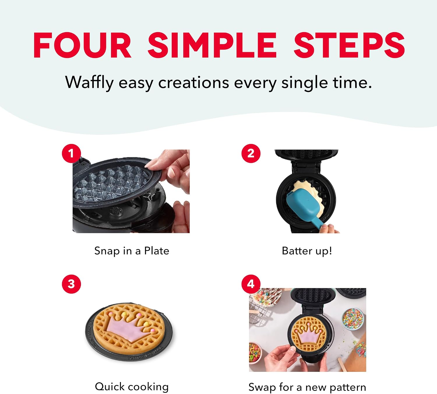 Dash MultiMaker® Mini System Removable Plate Set - Ceramic, Nonstick Replacement Plates for Fun-Shaped Waffle Breakfast - Waffle Maker Not Included - 4-Inch - Two-Pack - Crown & Rainbow